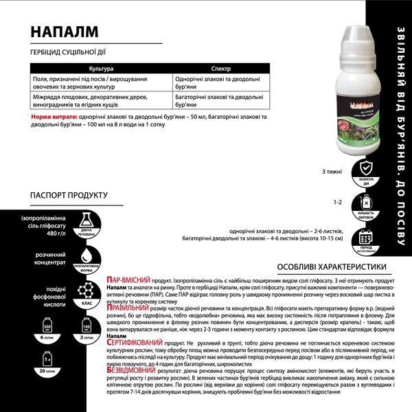 Гербіцид Напалм 300 мл, ізопропіламінна сіль гліфосату, Сімейний Сад фото